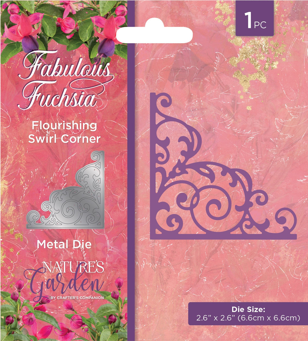 Crafter's Companion - Nature's Garden - Fabulous Fuchsia - Flourishing Swirl Corner Metal Die