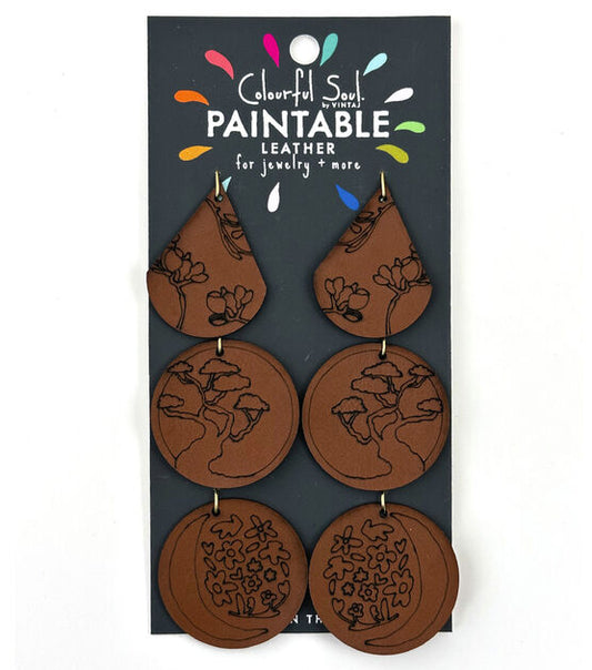 Vintaj - Colourful Soul - Bonzai Moon Leather Paintable Earrings