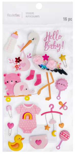 Recollections - Baby Girl Stork Dimensional Stickers