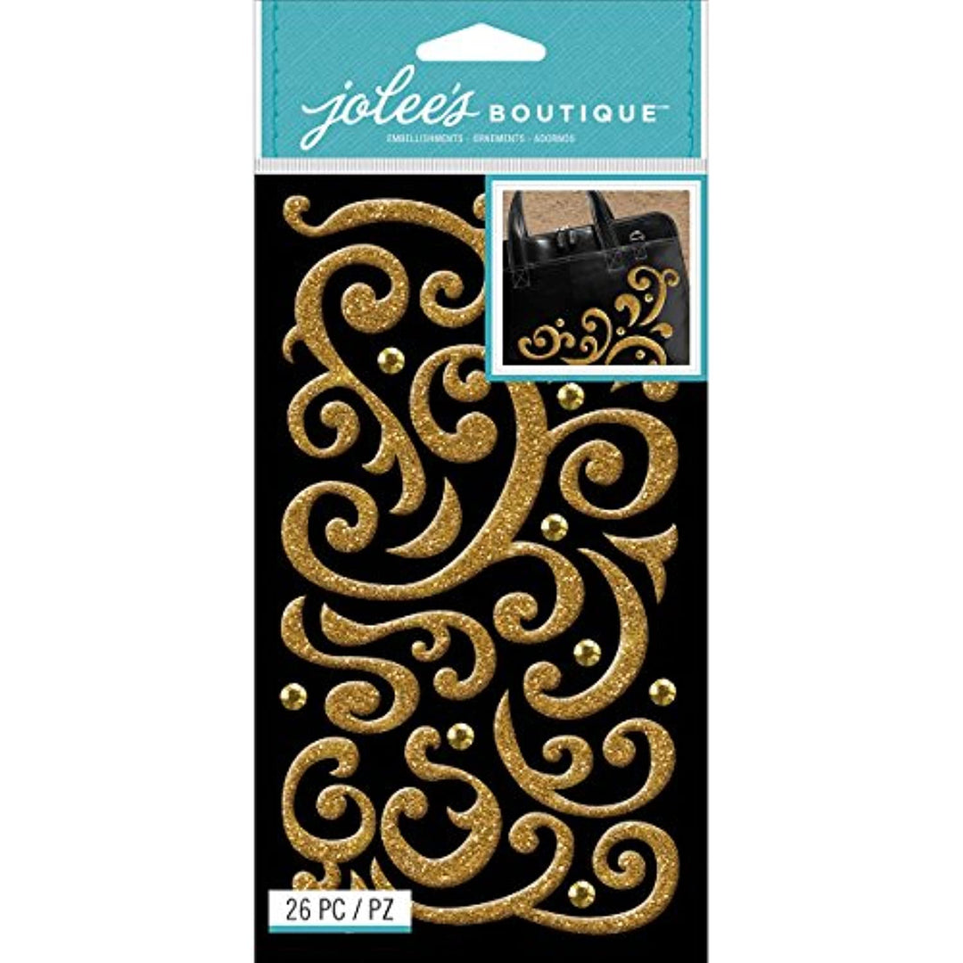 Jolee's Boutique - Gold Puffy Flourish and Gems Stickers