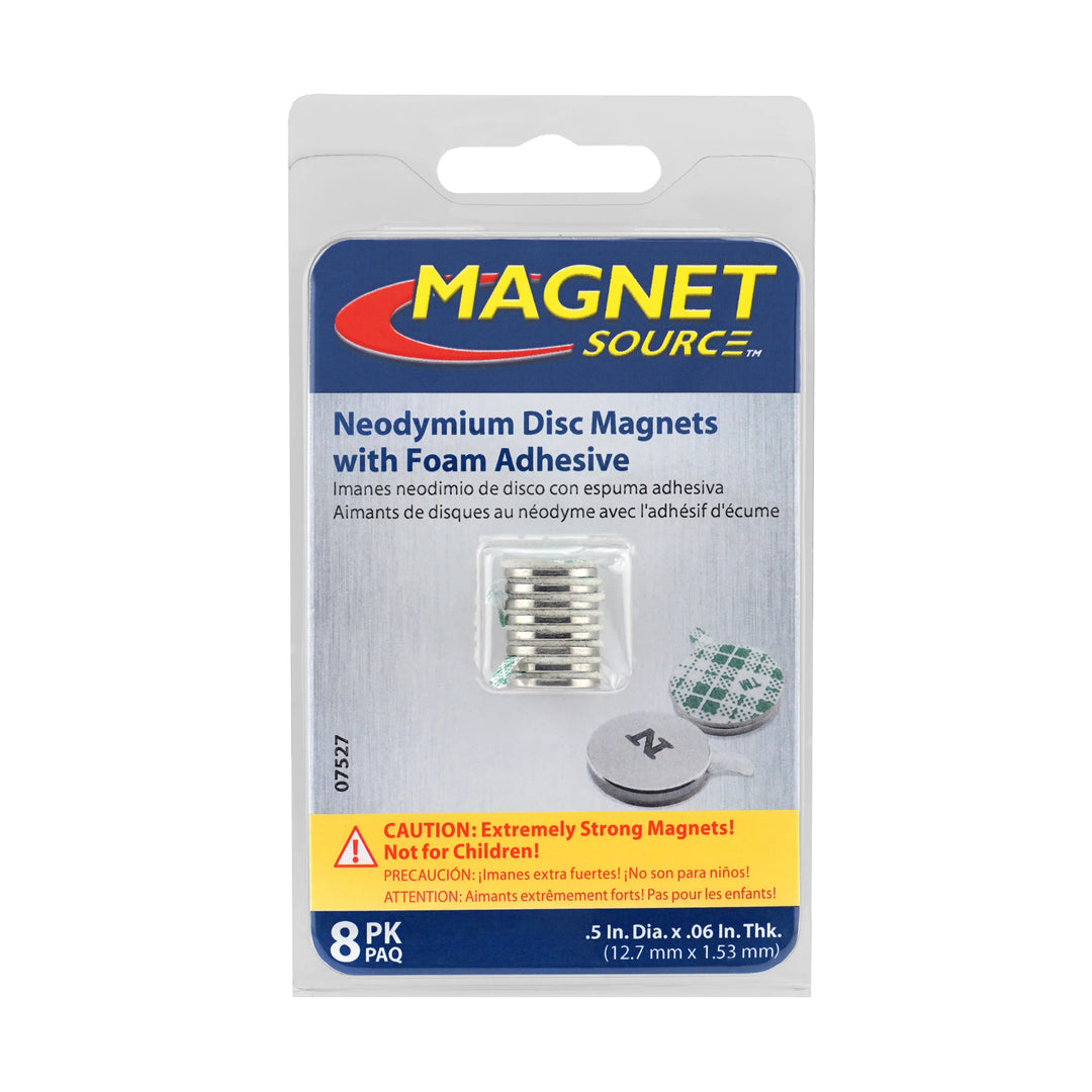 Magnet Source - Neodymium Disc Magnets with Foam Adhesive - 8 pk