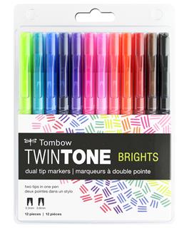 Tombow - Twintone Dual Tip Markers - Brights - 12 pieces