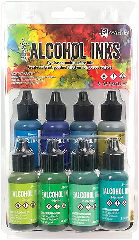 Tim Holtz - Alcohol Inks Alloy Gilded Blues / Greens - 8 pc