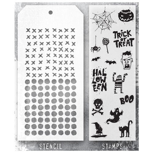 Stampers Anonymous - Tim Holtz - Spooky Scribble Stamps with Dots and Stitches Stencil (THMM147)