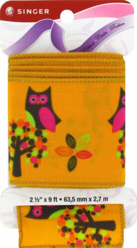 Singer - Give a Hoot Print Wired Edge Fabric Ribbon - 2 1/2 in x 9 ft