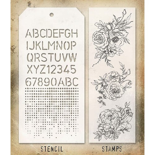 Stampers Anonymous - Tim Holtz - Floral Outlines Stamps with Schoolhouse and Dot Fade Stencil (THMM138)